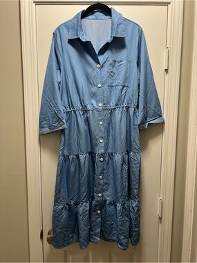 Cupshe Light Blue Button-Front Tiered Midi Dress